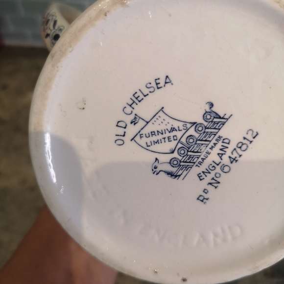 Antique 5" Old Chelsea Furnivals Blue Transferware Pitcher Made In England - Picture 7 of 9